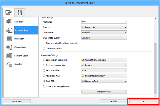 figure: Settings dialog box