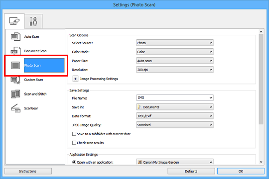 figure: Settings dialog box