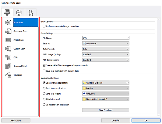 figure: Settings dialog box