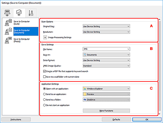 figure: Settings dialog box