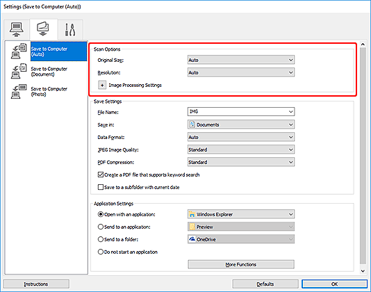 figure: Settings dialog box