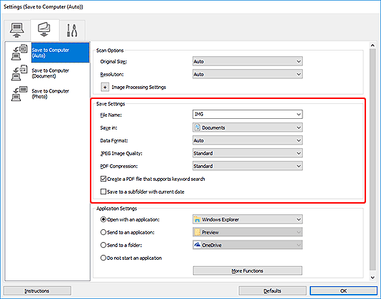 figure: Settings dialog box