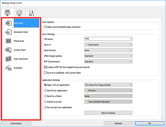 figure: Settings dialog box