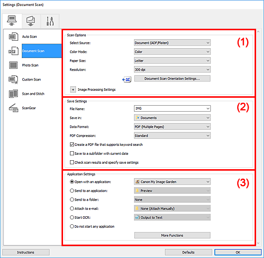 figure: Settings dialog box