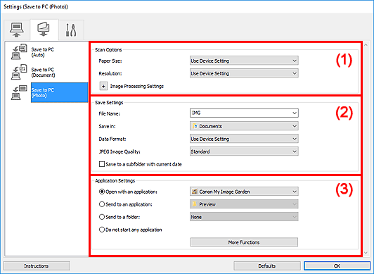 figure: Settings dialog box