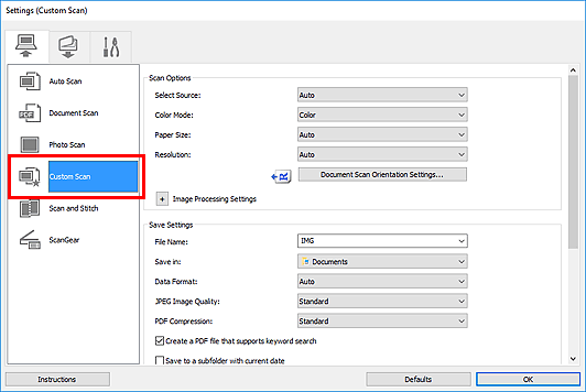 figure: Settings dialog box