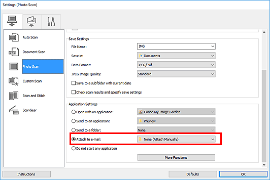 figure: Settings dialog box