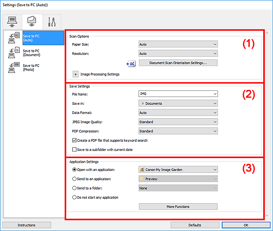 figure: Settings dialog box