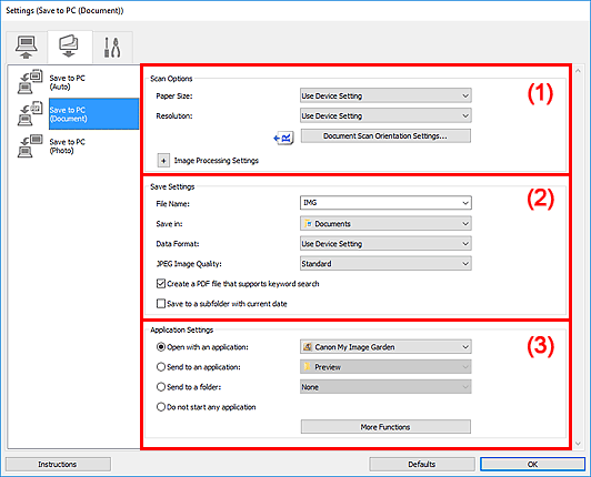 figure: Settings dialog box