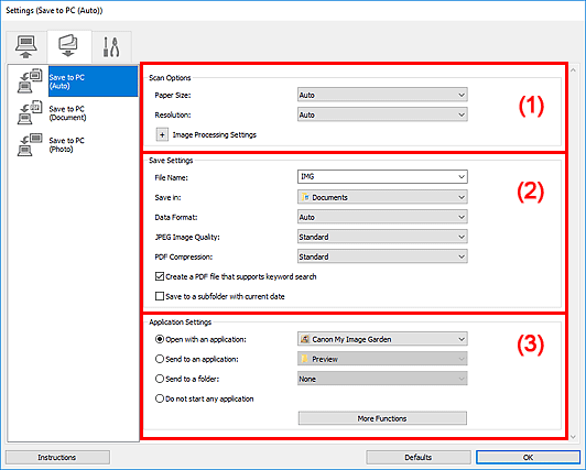 figure: Settings dialog box