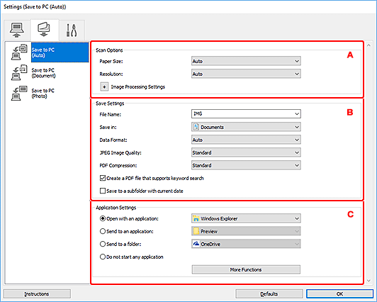 figure: Settings dialog box