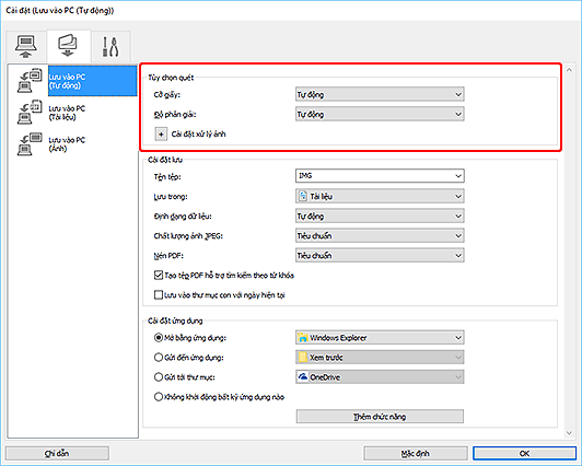 hình: Hộp thoại Cài đặt