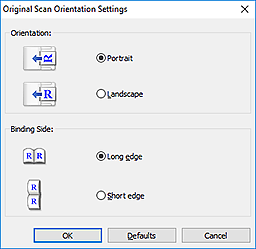 figure: Original Scan Orientation Settings dialog box