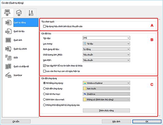 hình: Hộp thoại Cài đặt