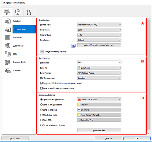 figure: Settings dialog box