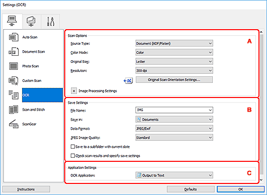 figure: Settings dialog box