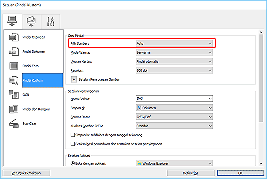 gambar: Kotak dialog Setelan