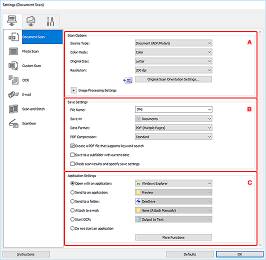 figure: Settings dialog box