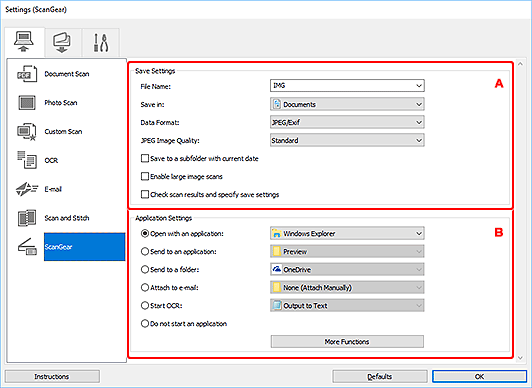 figure: Settings dialog box