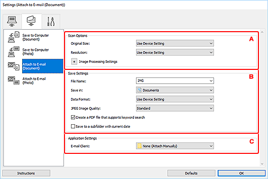 figure: Settings dialog box