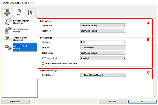 figure: Settings dialog box