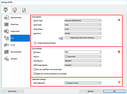 figure: Settings dialog box