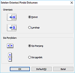 gambar: Kotak dialog Setelan Orientasi Pindai Dokumen