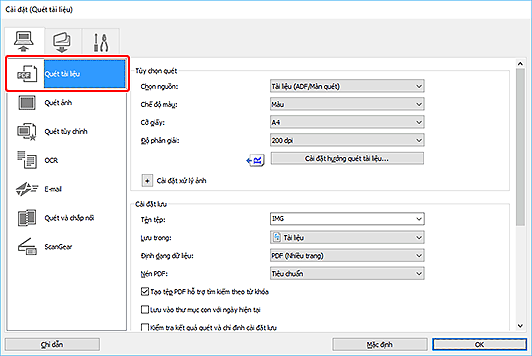 hình: Hộp thoại Cài đặt