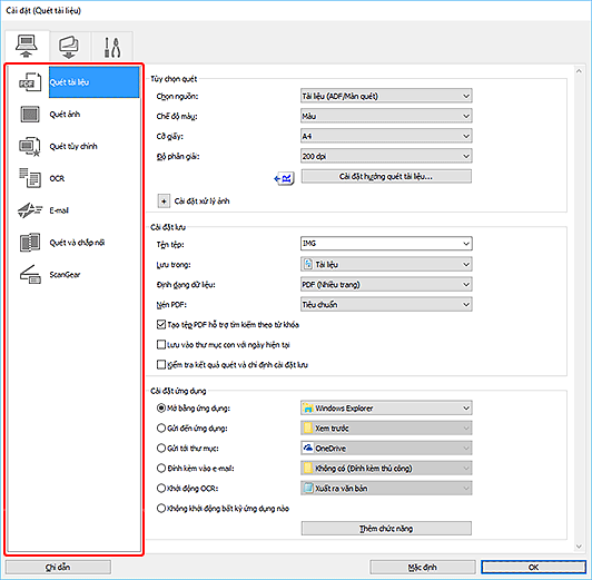 hình: Hộp thoại Cài đặt