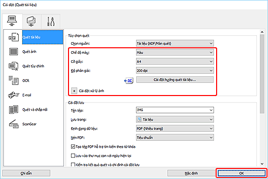 hình: Hộp thoại Cài đặt