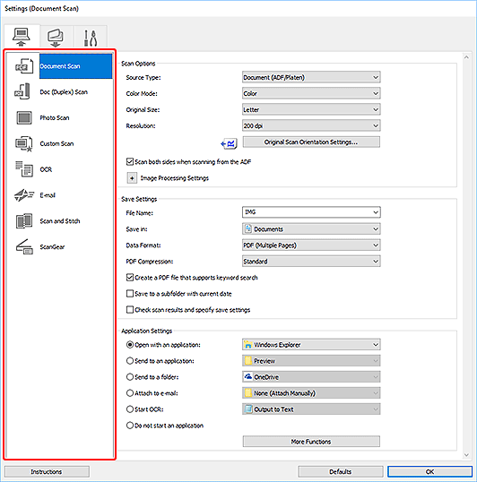 figure: Settings dialog box