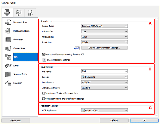 figure: Settings dialog box