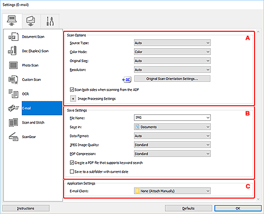 figure: Settings dialog box