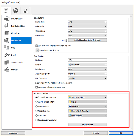 figure: Settings dialog box