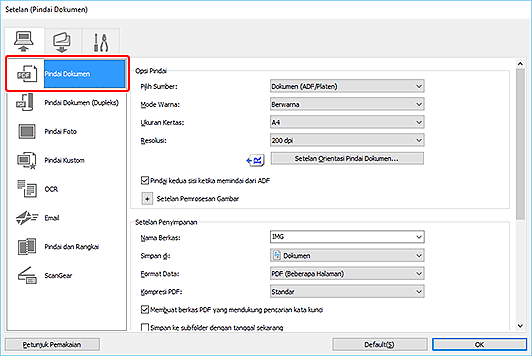 gambar: Kotak dialog Setelan