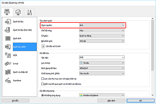 hình: Hộp thoại Cài đặt