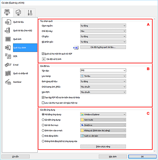 hình: Hộp thoại Cài đặt