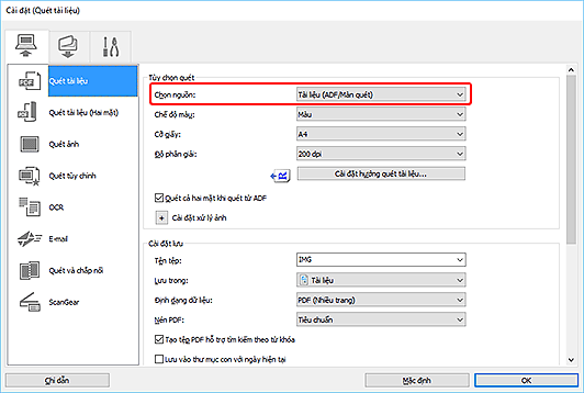 hình: Hộp thoại Cài đặt