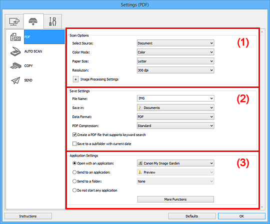 figure: Settings dialog box