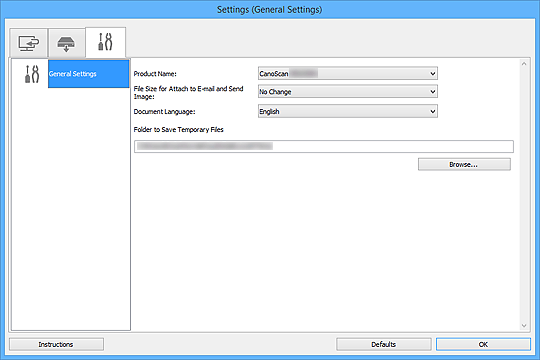 figure: Settings dialog box