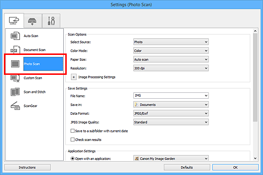 figure: Settings dialog box