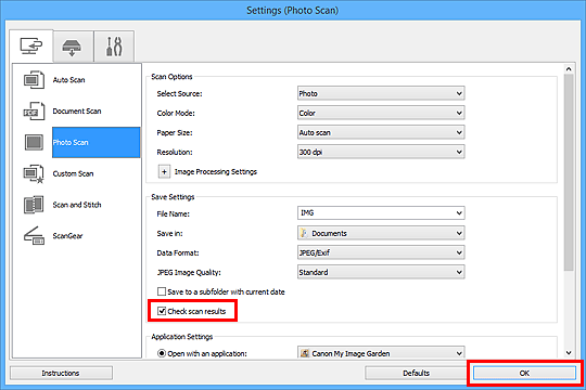 figure: Settings dialog box