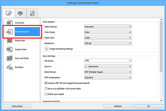 figure: Settings dialog box