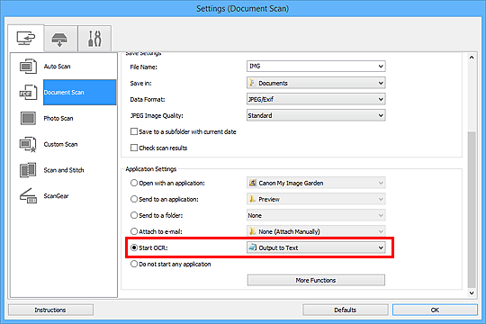 figure: Settings dialog box