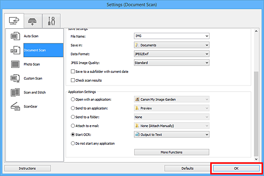 figure: Settings dialog box