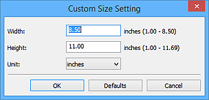 figure: Custom Size Setting dialog box