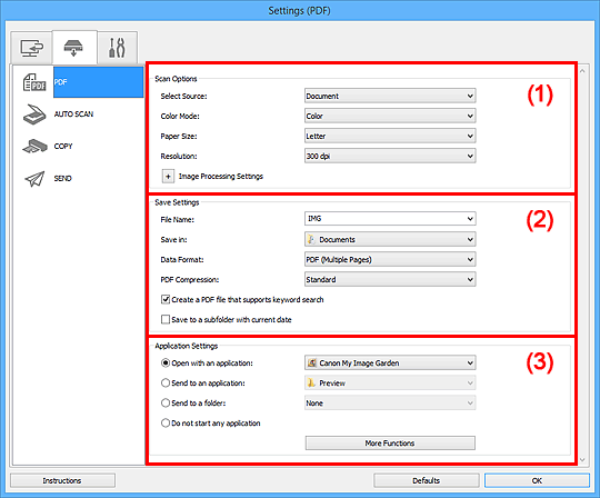 figure: Settings dialog box