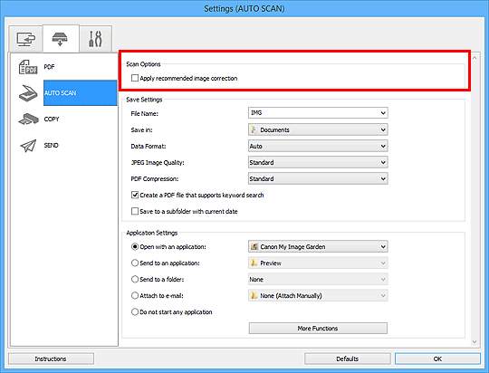 figure: Settings dialog box