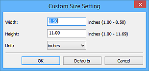 Obrázok: dialógové okno Nastavenie vlastnej veľkosti