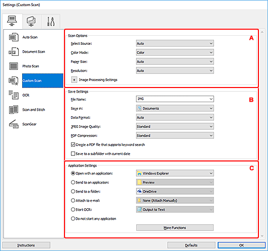 figure: Settings dialog box